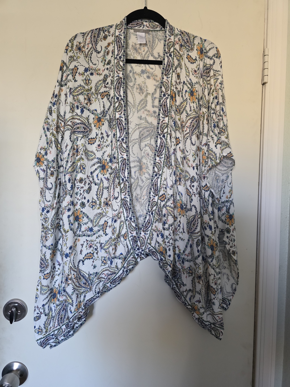 J. Jill White Floral Paisley Kimono with Yellow & Blue Accents